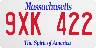 MA license plate 9XK422