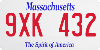 MA license plate 9XK432
