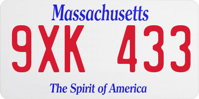 MA license plate 9XK433