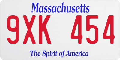 MA license plate 9XK454
