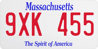 MA license plate 9XK455