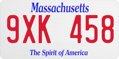 MA license plate 9XK458