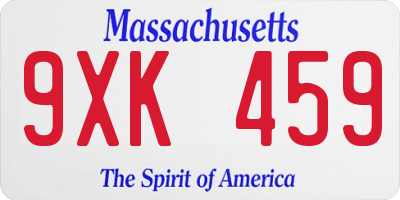 MA license plate 9XK459