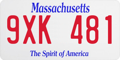 MA license plate 9XK481
