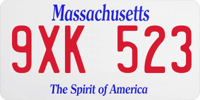 MA license plate 9XK523