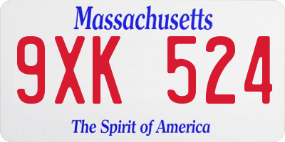 MA license plate 9XK524