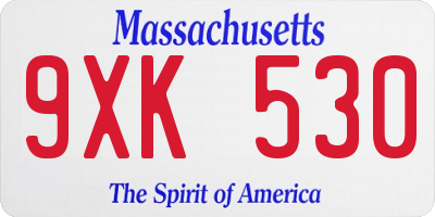 MA license plate 9XK530
