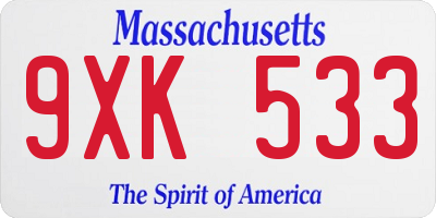 MA license plate 9XK533