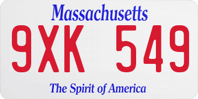 MA license plate 9XK549