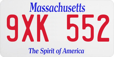 MA license plate 9XK552