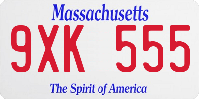 MA license plate 9XK555