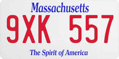 MA license plate 9XK557