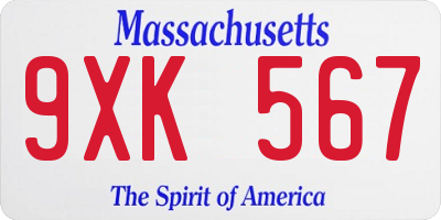 MA license plate 9XK567