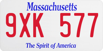 MA license plate 9XK577