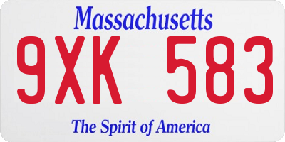 MA license plate 9XK583