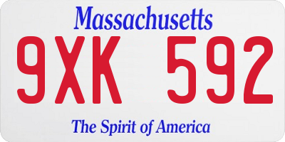 MA license plate 9XK592