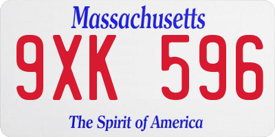 MA license plate 9XK596