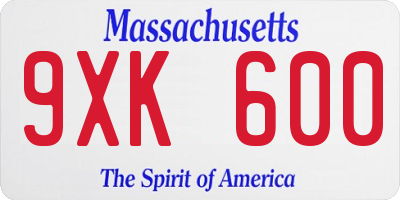 MA license plate 9XK600