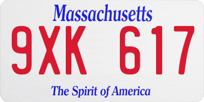 MA license plate 9XK617
