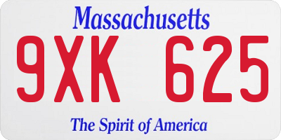 MA license plate 9XK625