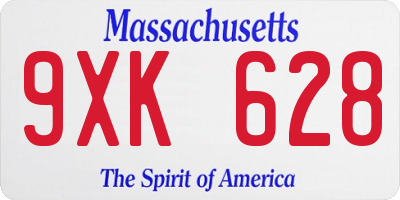 MA license plate 9XK628