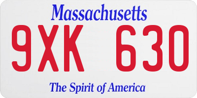 MA license plate 9XK630