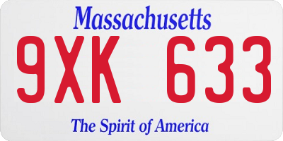 MA license plate 9XK633