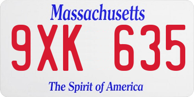 MA license plate 9XK635