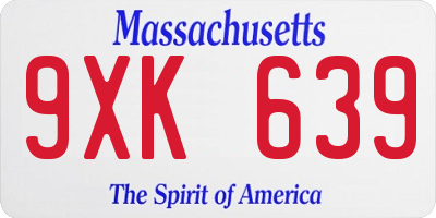 MA license plate 9XK639