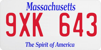 MA license plate 9XK643