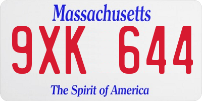 MA license plate 9XK644
