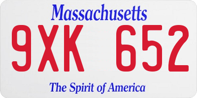 MA license plate 9XK652