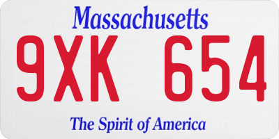 MA license plate 9XK654
