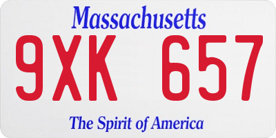 MA license plate 9XK657
