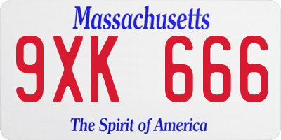 MA license plate 9XK666