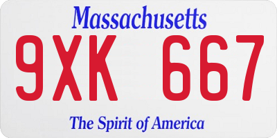 MA license plate 9XK667