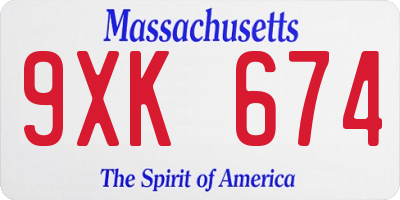 MA license plate 9XK674