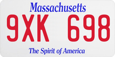 MA license plate 9XK698