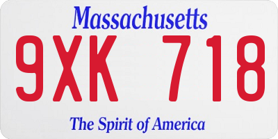 MA license plate 9XK718