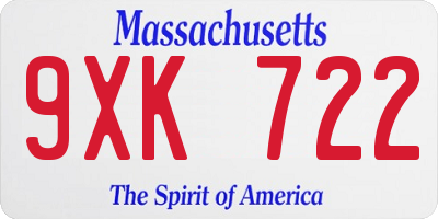 MA license plate 9XK722