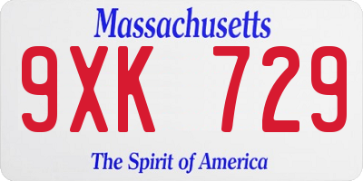 MA license plate 9XK729