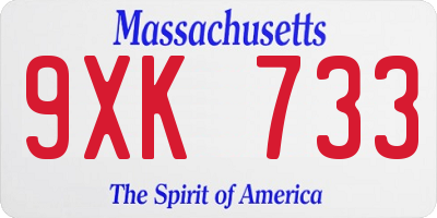 MA license plate 9XK733