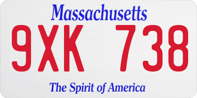 MA license plate 9XK738