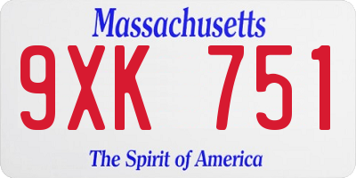 MA license plate 9XK751