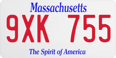 MA license plate 9XK755