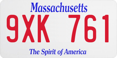 MA license plate 9XK761