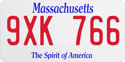 MA license plate 9XK766