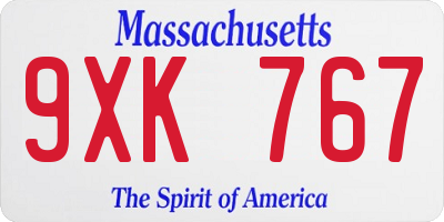 MA license plate 9XK767
