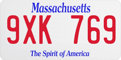 MA license plate 9XK769