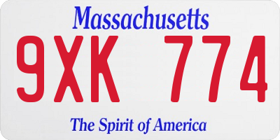 MA license plate 9XK774